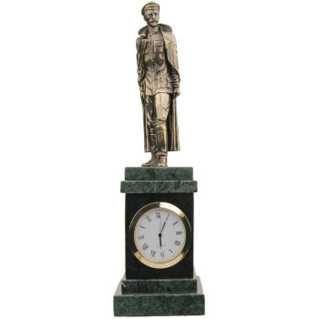 Настольные часы "Дзержинский" из бронзы и змеевика (26 х 8 х 8 см)