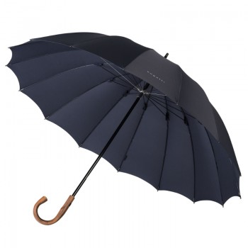 Мужской зонт-трость "Big Boss" тёмно-синего цвета с ручкой из массива дерева (d-131 см, Bugatti)