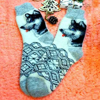 Тамбовские пуховые носки "Лайка и орнамент" (размер 41-45)
