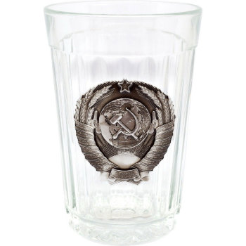 Гранёный стакан "Герб СССР" с алюминиевой накладкой (250 мл)