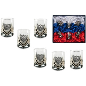 Хрустальные стопки с барельефами "Герб России" (шесть штук по 50 мл)
