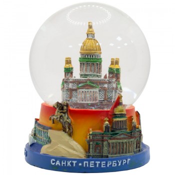 Снежный шар "Исаакиевский собор и вид с Невы" (диаметр 10 см) / Санкт-Петербург