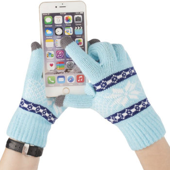 Перчатки для сенсорного экрана "Снежинка" голубого цвета