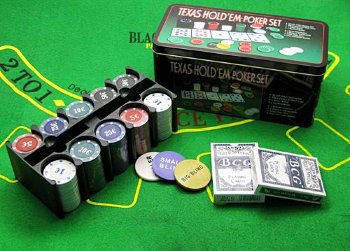Набор для покера в металлической коробке, 200 фишек с номиналом (25 х 12 х 11 см)
