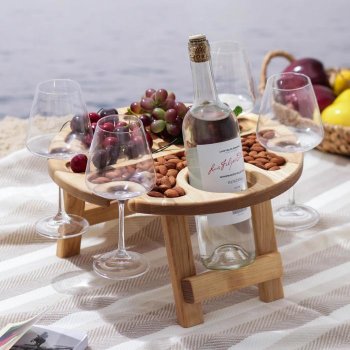 Складной столик для вина и закусок из берёзы (держатель на 4 бокала)