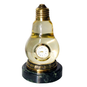 Настольные часы "Лампочка" из бронзы и змеевика (13 х 7 х 7 см)