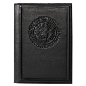 Ежедневник "Лев" с обложкой из натуральной кожи (черная, А5, 159 листов) 