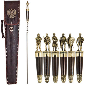 Подарочный набор шампуров "Воины" в кожаном колчане (6 штук)