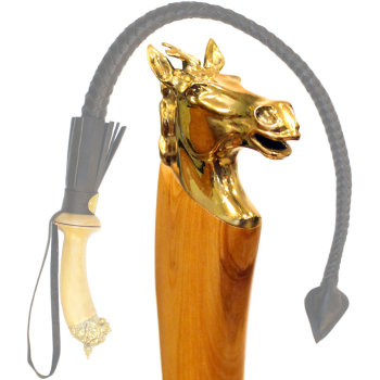 Казачья нагайка "Лошадь" из кожи с латунным навершием (85 см)