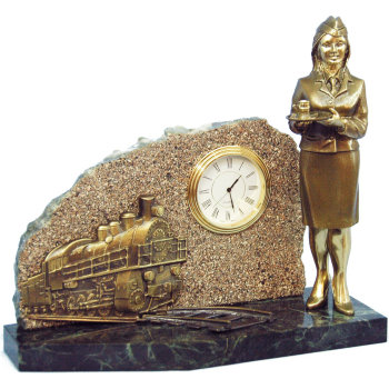 Настольные часы "Проводница" из бронзы и змеевика