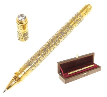 Шариковая ручка с позолотой и фианитом в футляре (Златоуст)