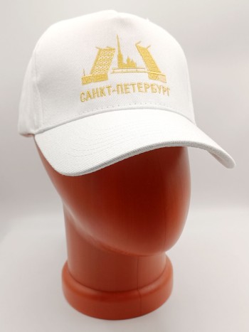 Бейсболка "Петербург. Мост, крепость", изогн. коз., белая