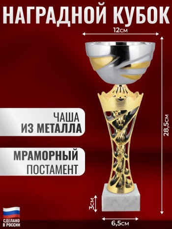 Наградной спортивный кубок на мраморном постаменте (28,5 см)