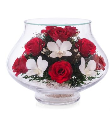 Розы и орхидеи в стекле LLM (25 см)