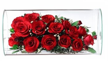 Красные розы в стекле.  (32 см)