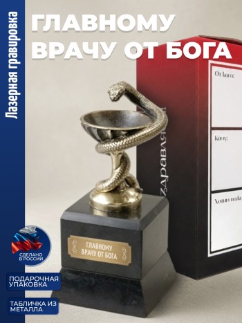 Кубок Врачу "Главному врачу от Бога" бронза, змеевик