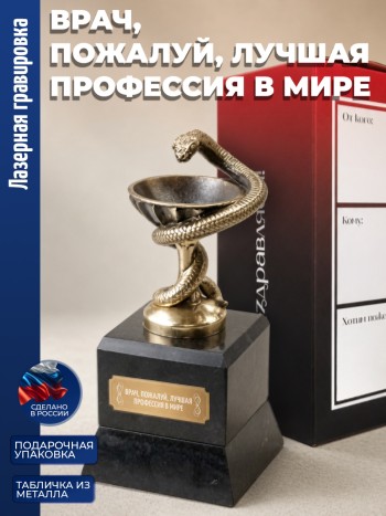 Кубок Врачу "Врач, пожалуй, лучшая профессия в мире" (бронза, змеевик)