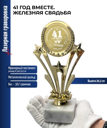 Наградная статуэтка Звезды "41 год вместе. ЖЕЛЕЗНАЯ СВАДЬБА" (20,2 см)
