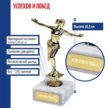 Статуэтка Фигуристка "Успехов и побед" на мраморном постаменте (16,5 см)