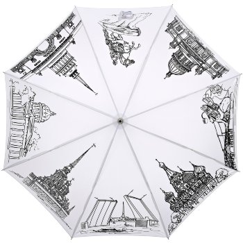 Зонт-трость "Достопримечательности Петербурга на белом фоне" (полуавтомат)