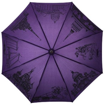 Зонт-трость "Достопримечательности Петербурга на фиолетовом фоне" (полуавтомат)
