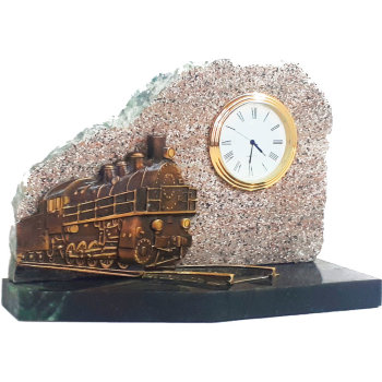 Настольные часы "Железнодорожные" из бронзы и змеевика