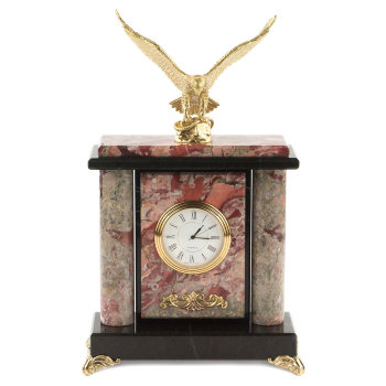 Настольные часы "Орёл" из креноида, змеевика и бронзы (26 х 16,5 х 7 см)