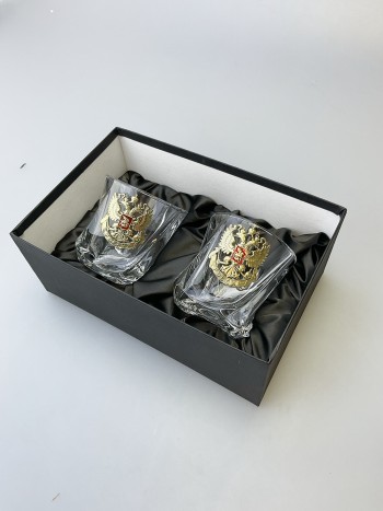 Набор из двух бокалов для виски "Герб России", стекло, латунь (310 мл)