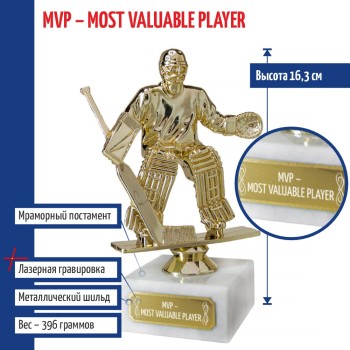 Статуэтка Хоккеист вратарь "MVP - Most Valuable Player" на мраморном постаменте (16 см)