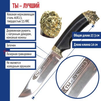 Нож "Ты - лучший" со львом на тыльнике