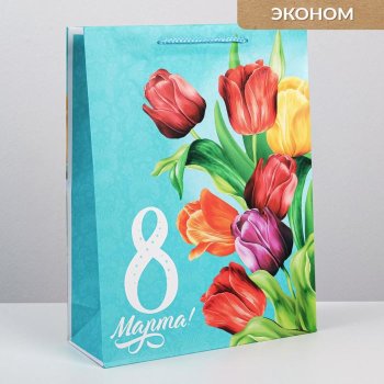 Подарочный пакет "8 марта. Тюльпаны" (40 х 31 х 11,5 см)