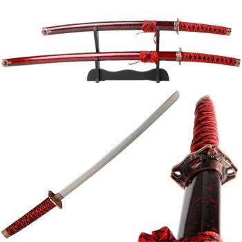 Набор из двух Cамурайских мечей (катана, вакидзаси с подставкой) "Бордовый мрамор"