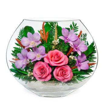 Розы и орхидеи в стекле EMM-03 (25 см)