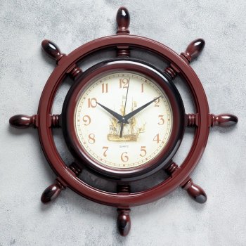 Настенные часы "Парусник" (в штурвале), d=35 см