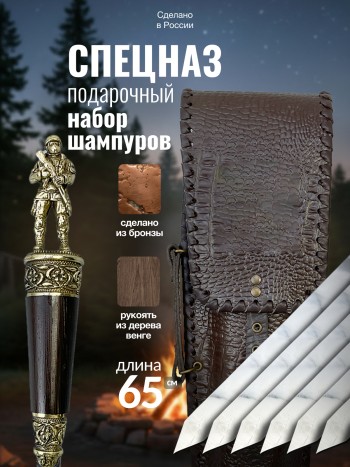 Набор из 6 шампуров "Спецназ" в колчане, латунь, венге