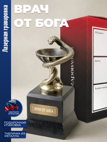 Кубок Врачу "Врач от бога" бронза, змеевик