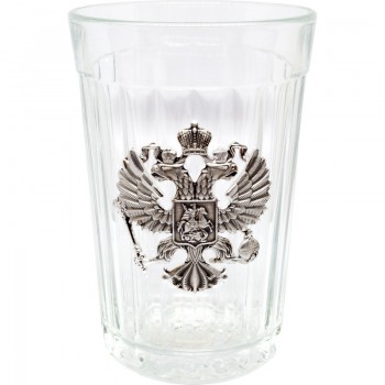 Гранёный стакан "Герб России" с алюминиевой накладкой (250 мл)