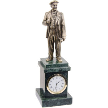 Настольные часы "Ленин" из бронзы и змеевика (25 х 8 х 8 см)