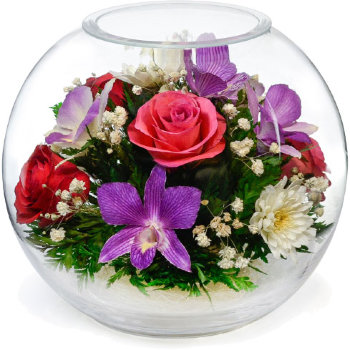 Розы и орхидеи в стекле BNM (18,5 см)