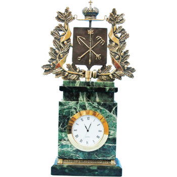 Настольные часы "Губернский Санкт-Петербург" из бронзы и змеевика (28 см)