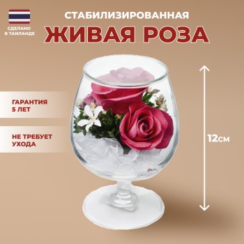 Розовые розы в стекле. (12 x 8.5 x 8.5 см)