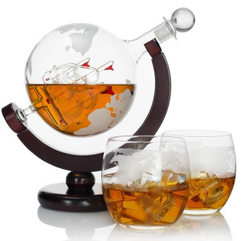 Графин для напитков "Глобус" с двумя бокалами на подставке