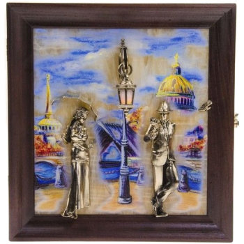 Ключница "Пара в Петербурге" с бронзовыми фигурами и подсветкой (24 х 22,5 х 8 см)