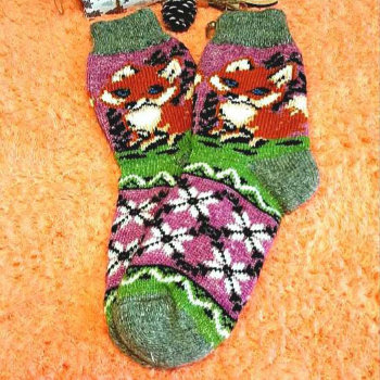 Тамбовские шерстяные носки "Лисичка и орнамент" (размер 36-40)