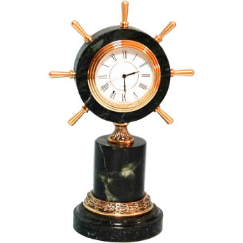 Настольные часы "Штурвал" из бронзы и змеевика