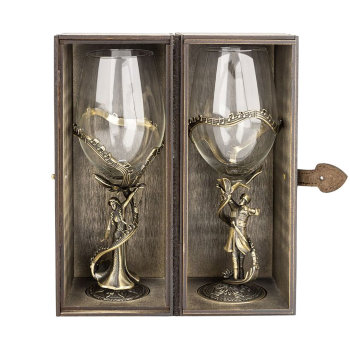 Набор из двух бокалов для вина "Горец и горянка" из стекла и бронзы
