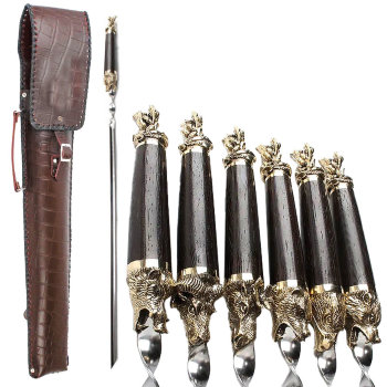Набор шампуров "Мечта охотника" с латунными навершиями в кожаном колчане (6 штук)