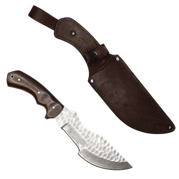 Нож "Каменный воин" из дамасской стали с кожаными ножнами (30 см)