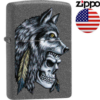 Зажигалка Zippo 29863 Wolf Skull Feather Design