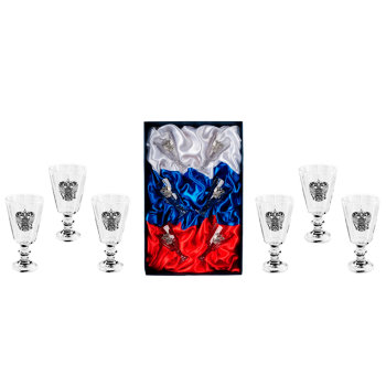 Набор из шести лафитников "Герб России" из хрусталя с оловянными барельефами (25 мл)